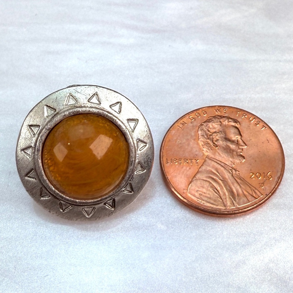 Vintage, brushed silvertone, amber pierced earrings - Picture 6 of 8